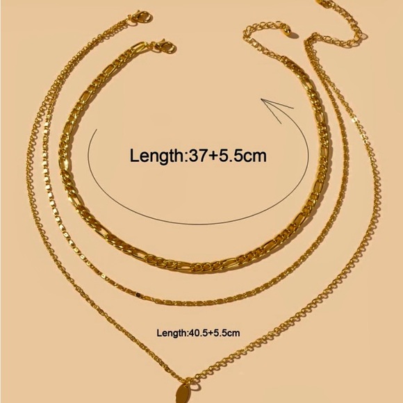 14k gold filled Minimalist layered triple chain necklace. - Picture 3 of 3